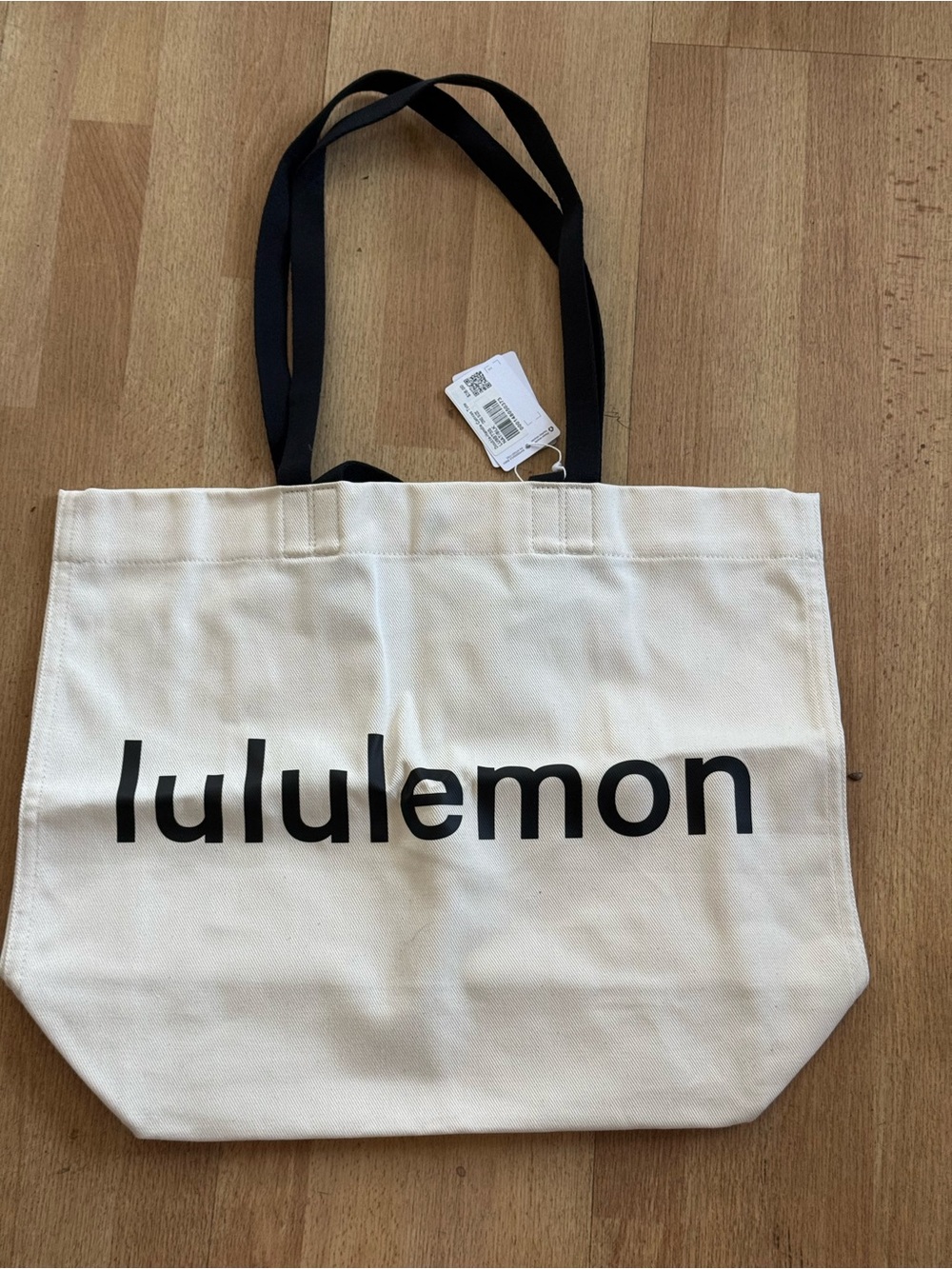 Lululemon Cream Canvas Tote with Black Straps 17 L